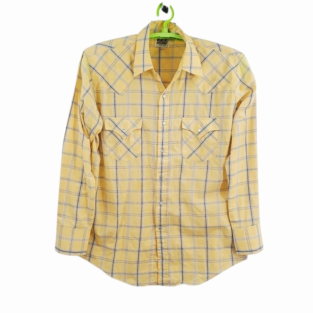 Vintage Ely Cattleman Yellow Plaid Western Button Pearl Snap Shirt Large
